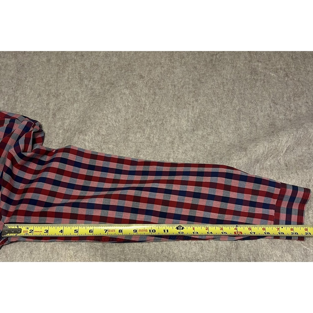Express Fitted Gingham Button Down Shirt Red Blue… - image 5